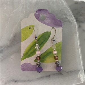 Handmade Purple Glads Beaded Drop Earrings, Nickel Free Jewelry